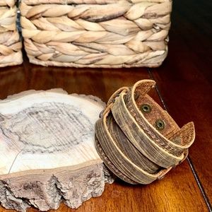 Men’s Wide Genuine Leather Cuff Bracelet, Deep Coffee Brown